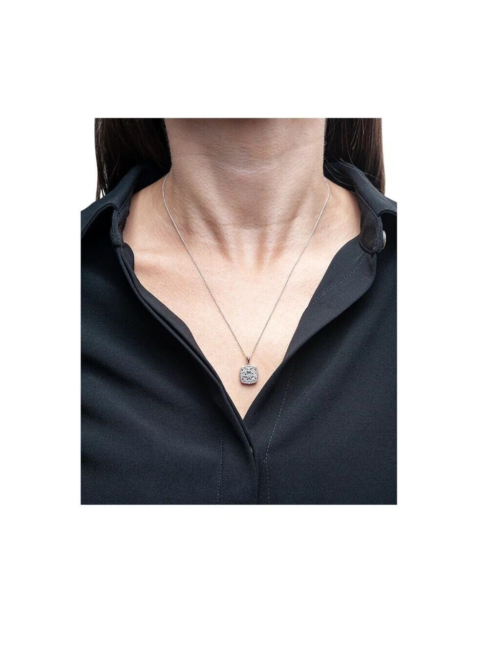 Diamond Cushion Cluster 18" Pendant Necklace (1/10 ct. t.w.) in Sterling Silver - Picture 2 of 5